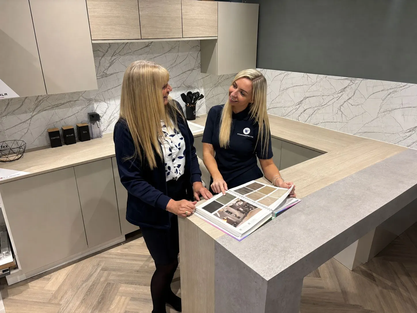 Looking through finish samples at our Cambuslang showroom